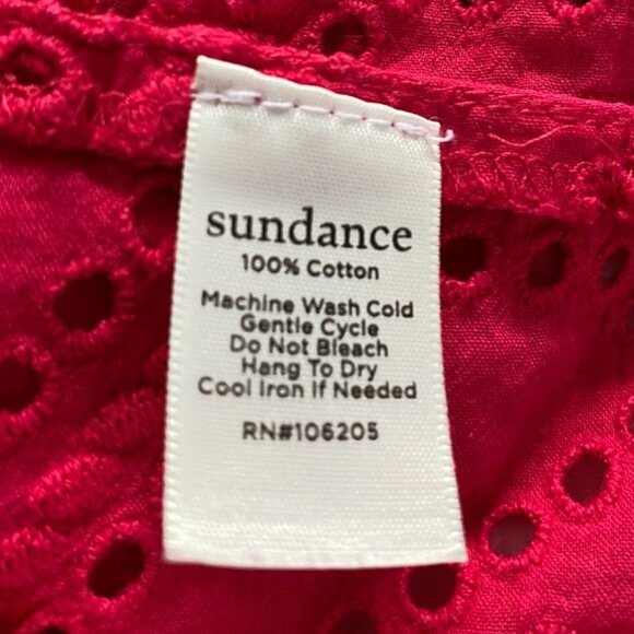 Sundance Women's Hot Pink Eyelet Blouse with Tie Sleeves Peasant Cottagecore - Picture 4 of 8